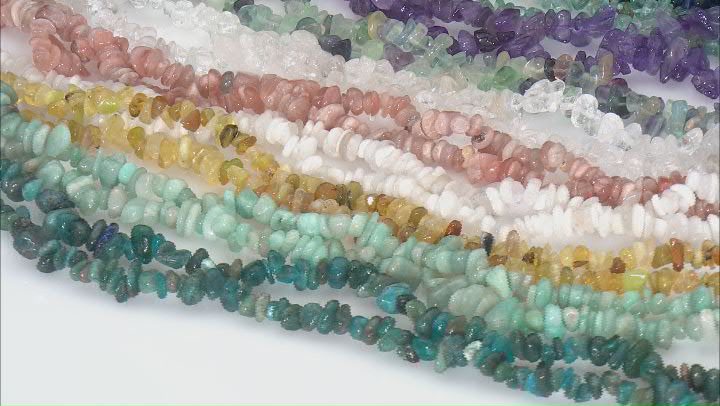 Multi Gemstone Chip Endless Bead Appx 4-7mm Strand Set of 12 Appx 30" Video Thumbnail